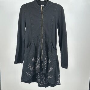 XCVI Small Black Embroidered Zip-Front Women’s Dress Whimsy Goth Dark Fairycore